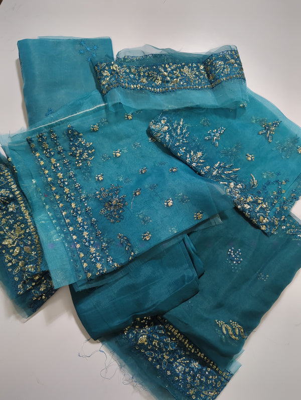 Afrozeh organza unstitched 3pcs deal 10